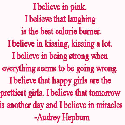 quote in pink text Audrey Hepburn